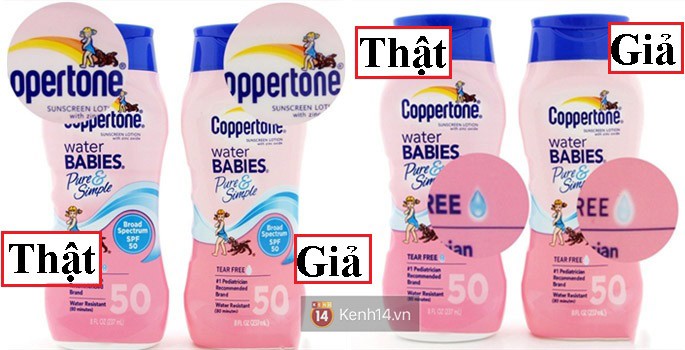 Cách phân biệt kem chống nắng Coppertone Water Babies Pure&Simple thật giả